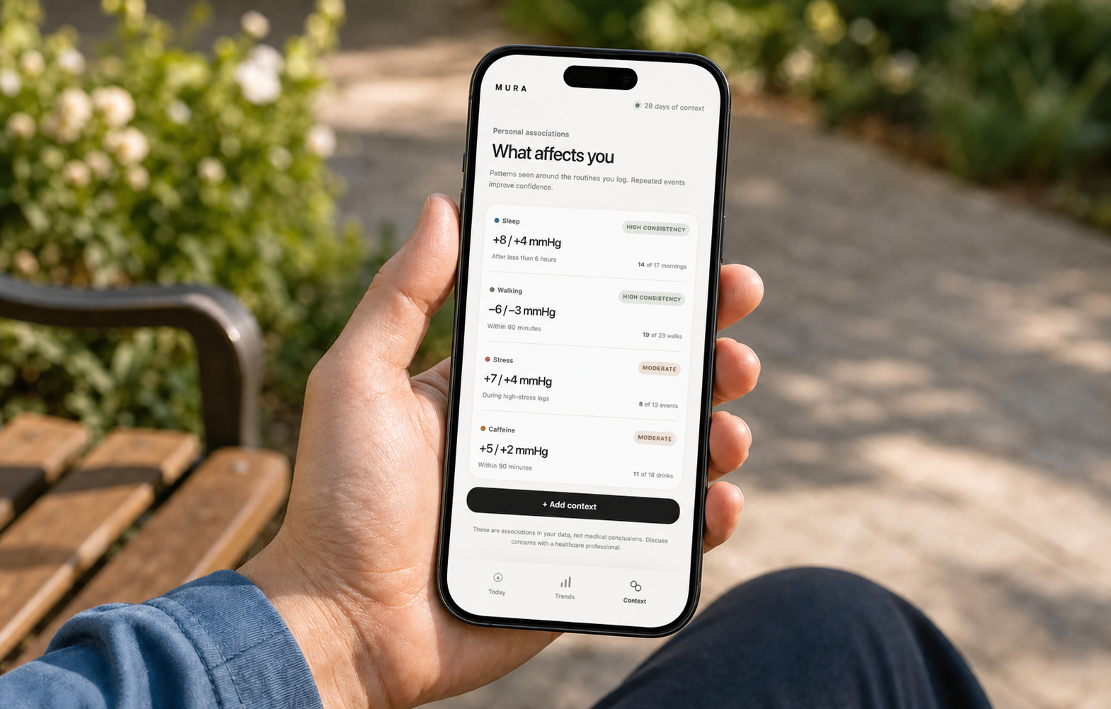 Concept Mura app Context screen on an iPhone
