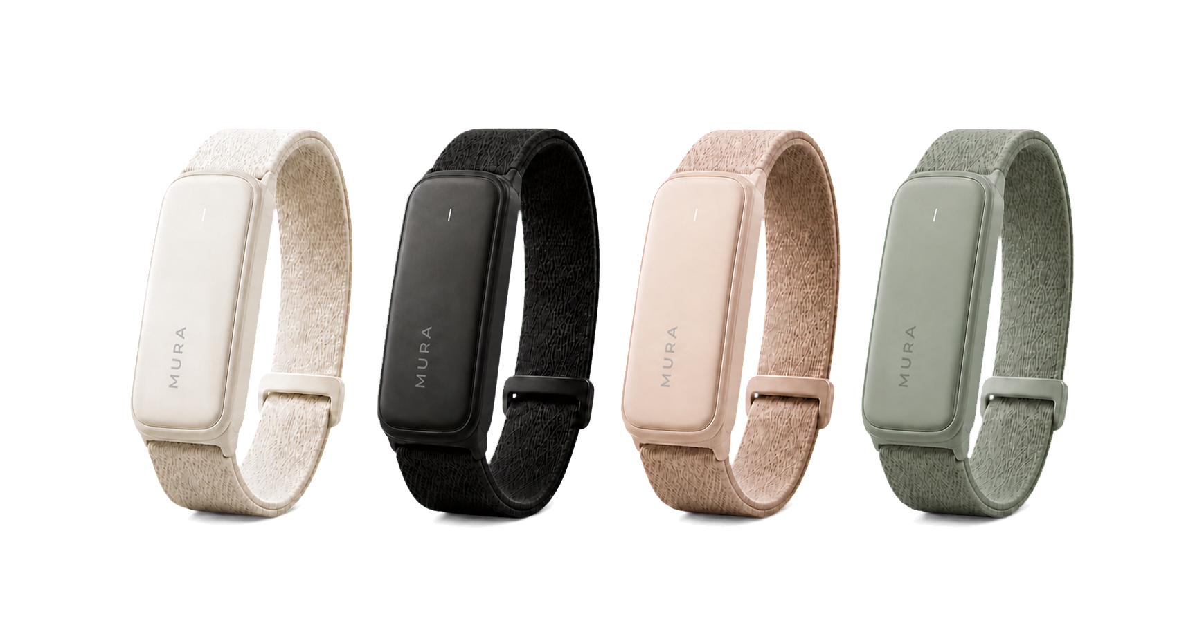 Mura Band in Chalk, Carbon, Sand, and Sage finishes